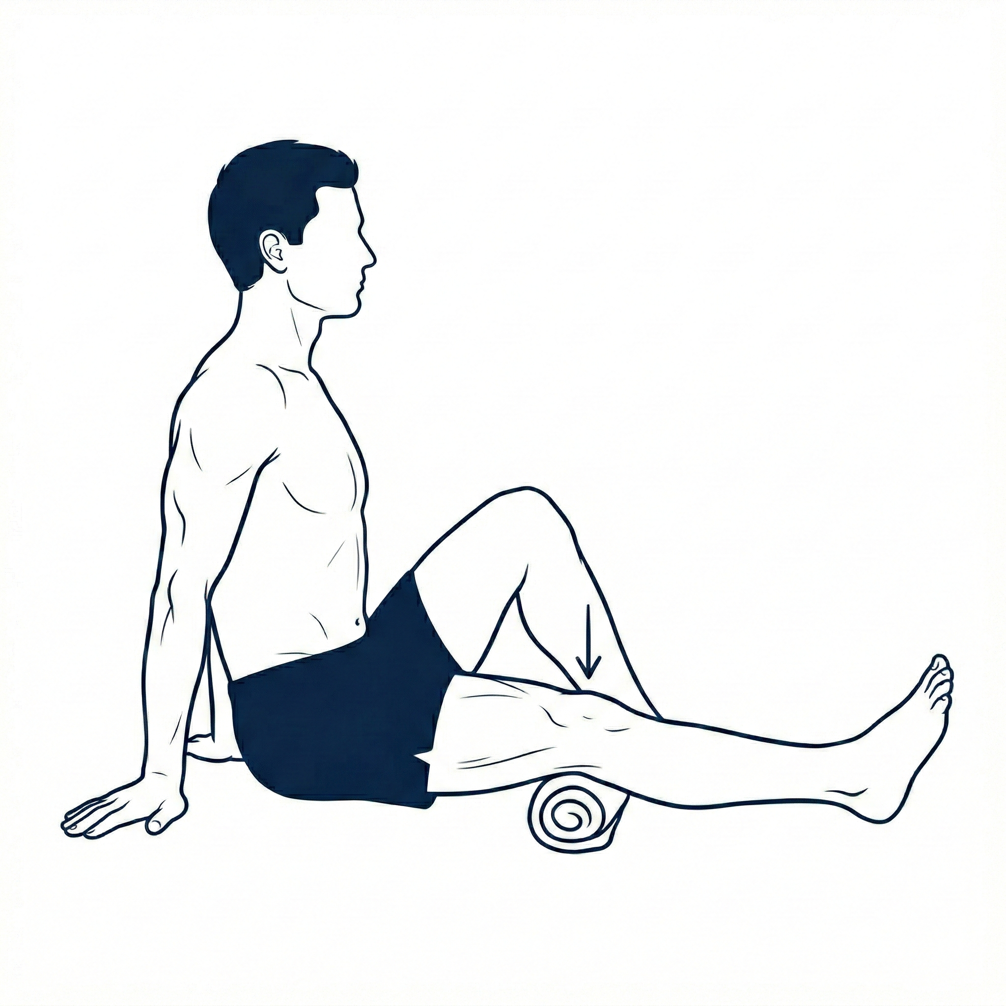 Isométrico de Cuádriceps - Persona sentada presionando rodilla contra toalla enrollada